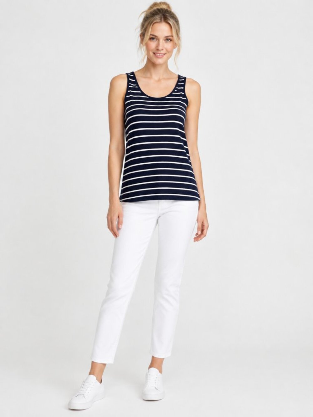 2/$30 Eddie Bauer Nautical Stripe Scoop Neck Tank Top Navy Small #A4445